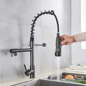 ROBINET CUISSINE NOIR DOUBLE SORTIE