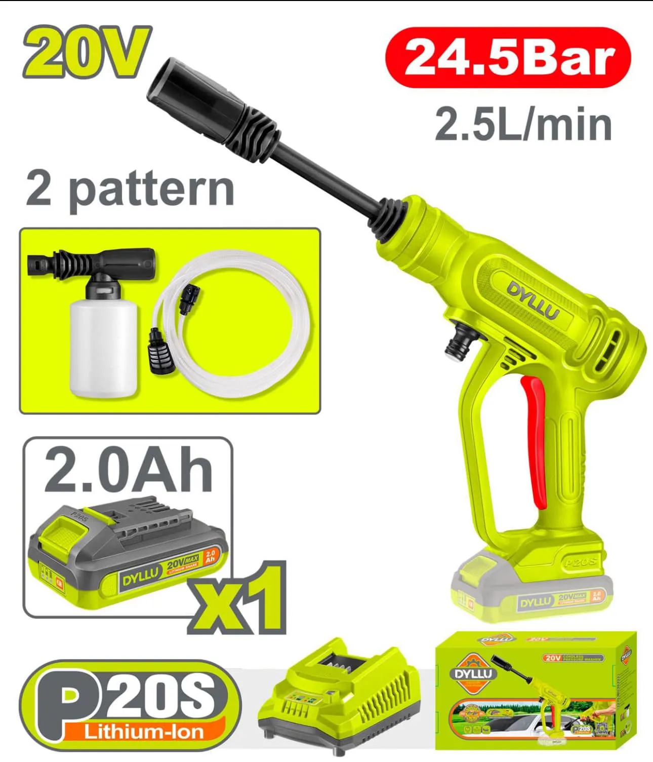 Pistolet Lavage 25Bar 2.5L/min avec batterie 20V DYLLU - الصورة 3
